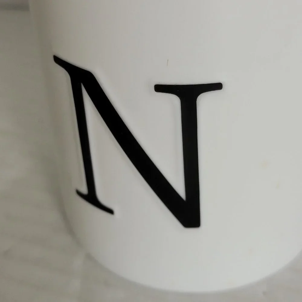 WILLIAMS SONOMA Initial Mug Letter “N” Monogram Coffee Tea Cup White Black
